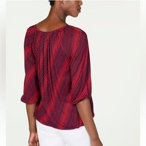 MICHAEL Michael Kors Women's Red with Navy Dot Print 3/4 Sleeve Top Size PM